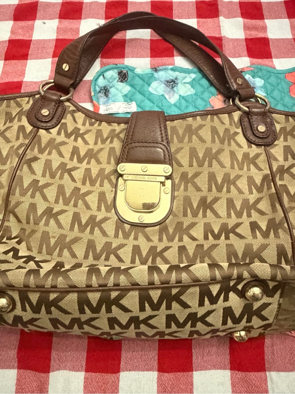 Michael Kors Charlton Signature Fabric Monogram Leather Trim Tote Bag Large